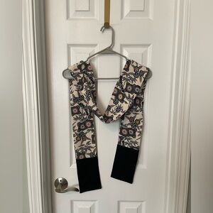 Unbranded Asian Inspired Floral and Bamboo Patterned Scarf with Black Ends
